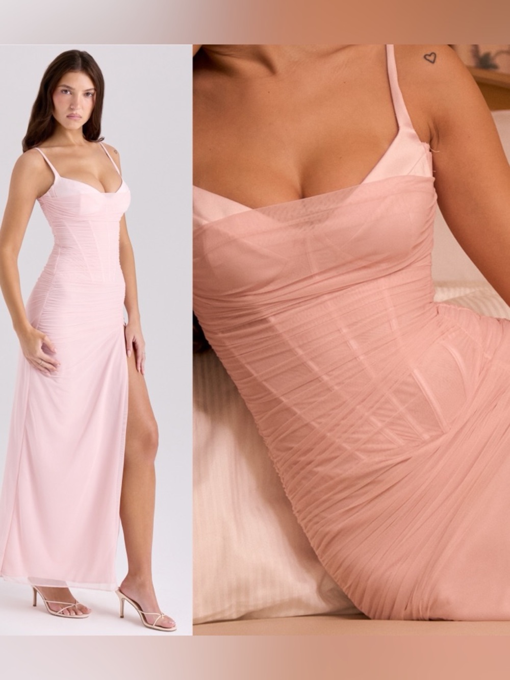 HOUSE OF CB 'Lini' Soft Pink‎ Mesh Maxi Dress Size M A-C NWOT